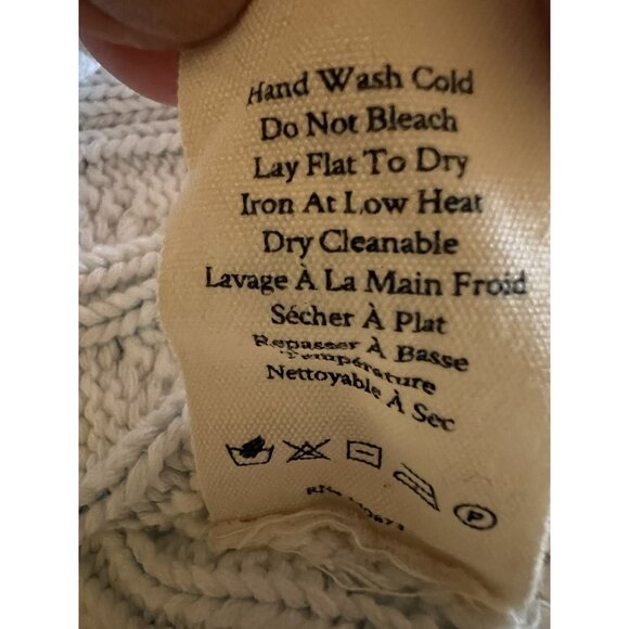 LoveShackFancy white blue floral cable knit puff sleeve sweater S cottagecore - Picture 9 of 9